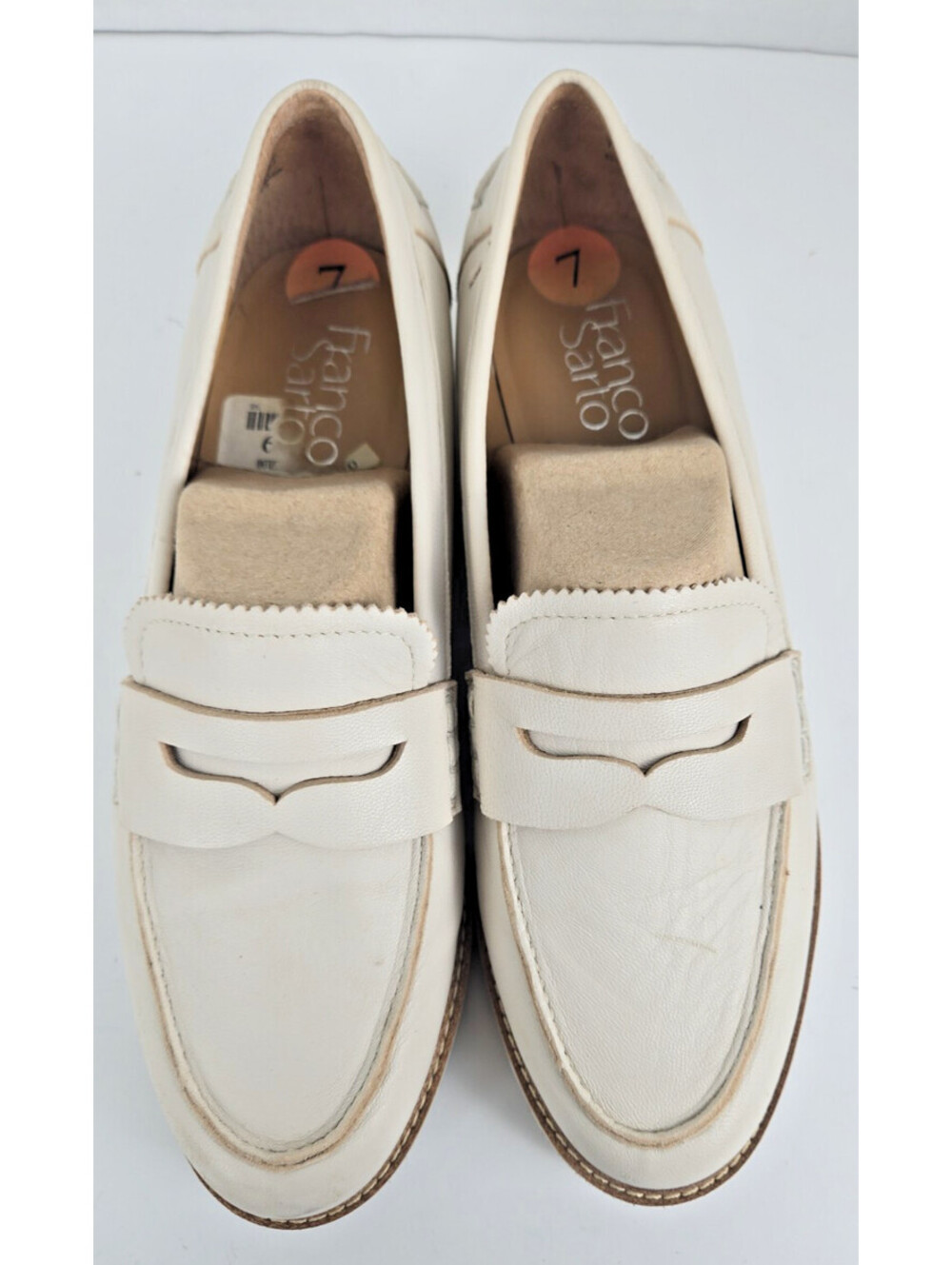 Franco Sarto Dedra Cream Leather Penny Loafers Shoes Lug Bottom Size 7 - Picture 4 of 7